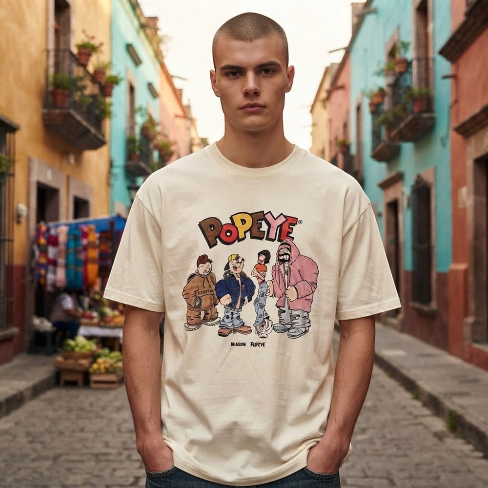 Reason x Popeye Mens Cream Graphic T-Shirt Streetwear Cotton Tee POPTF23-01 L